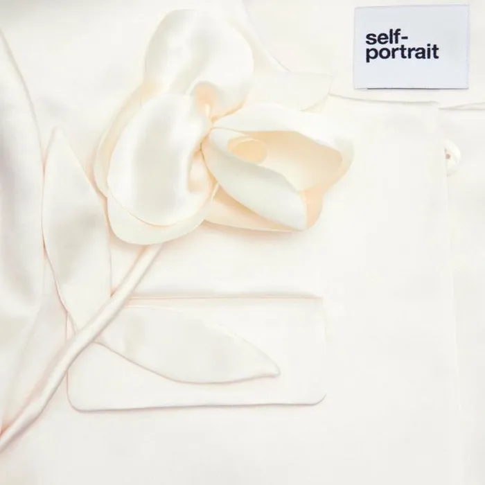 Self Portrait Exclusives Cream 3D Flower Satin Jacket 8211 Women