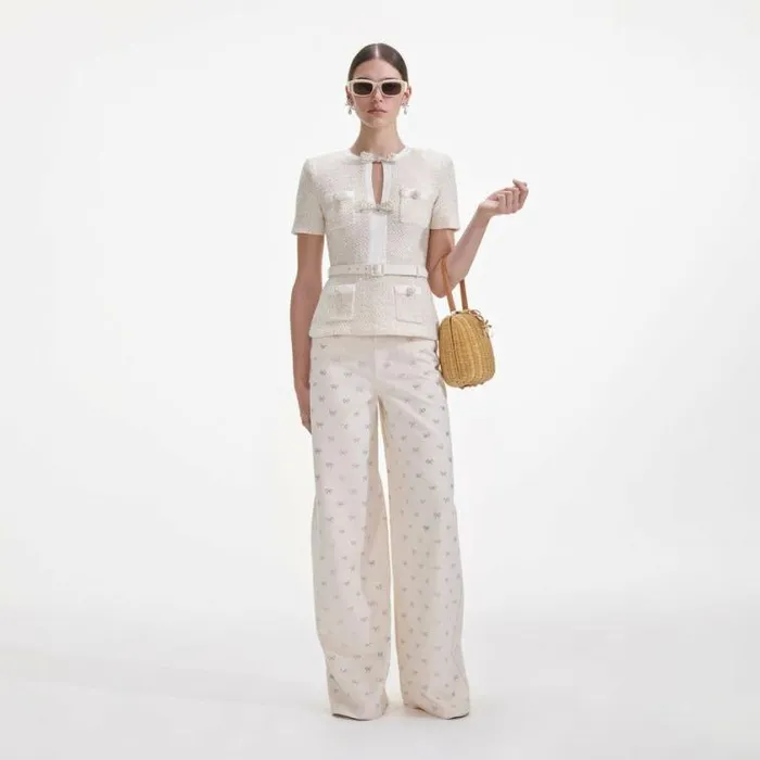 Self Portrait Exclusives Cream Sequin Knit Top 8211 Women
