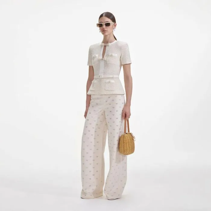 Self Portrait Exclusives Cream Sequin Knit Top 8211 Women