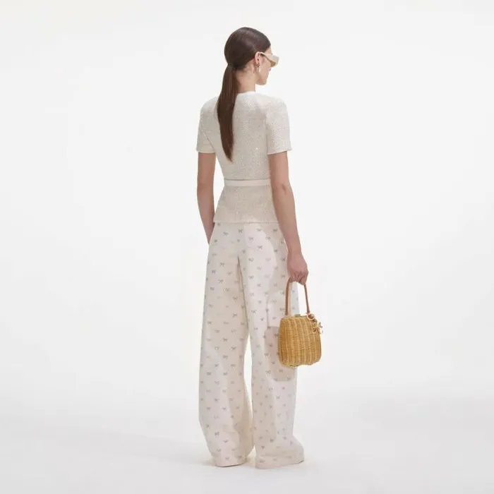 Self Portrait Exclusives Cream Sequin Knit Top 8211 Women