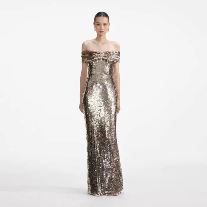 Self Portrait Exclusives Gold Sequin Maxi Dress 8211 Women