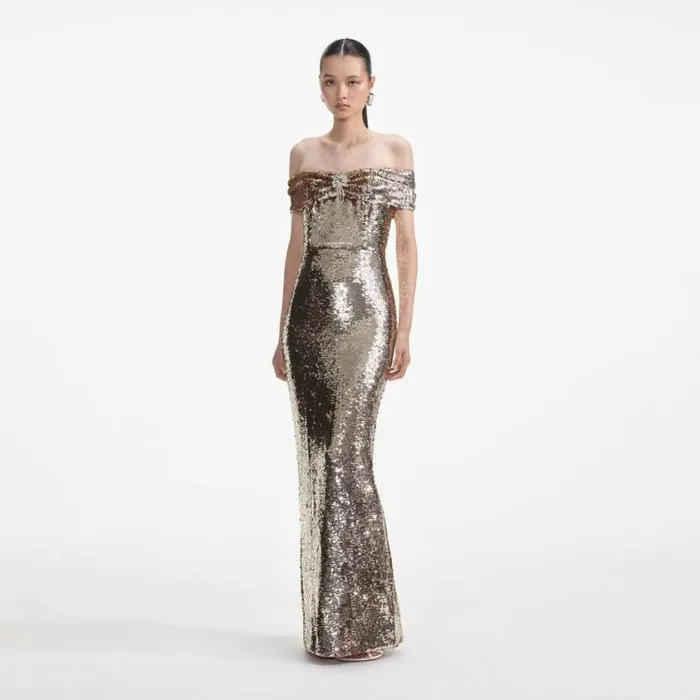 Self Portrait Exclusives Gold Sequin Maxi Dress 8211 Women