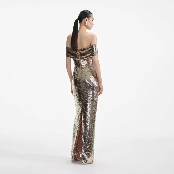 Self Portrait Exclusives Gold Sequin Maxi Dress 8211 Women