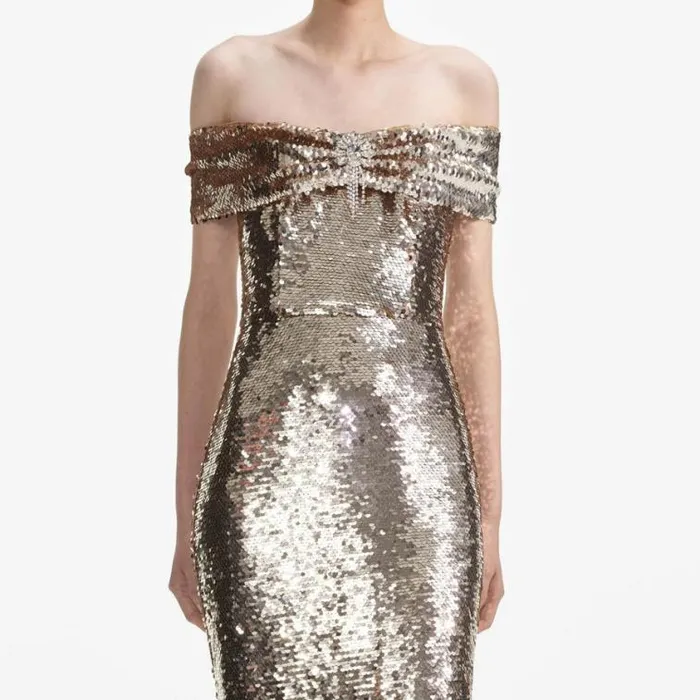Self Portrait Exclusives Gold Sequin Maxi Dress 8211 Women