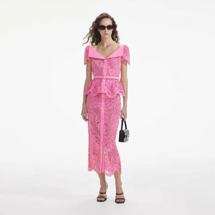 Self Portrait Exclusives Pink Lace Open Neck Top 8211 Women