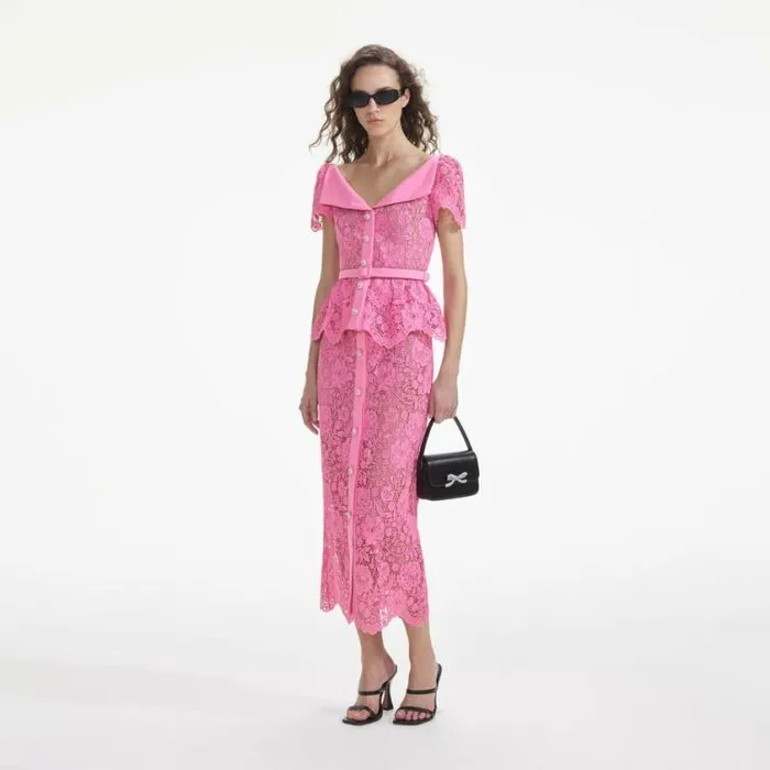Self Portrait Exclusives Pink Lace Open Neck Top 8211 Women