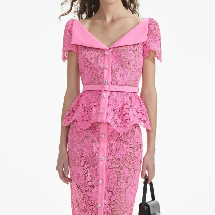 Self Portrait Exclusives Pink Lace Open Neck Top 8211 Women