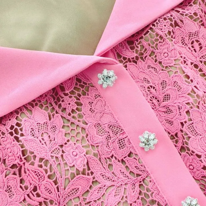 Self Portrait Exclusives Pink Lace Open Neck Top 8211 Women