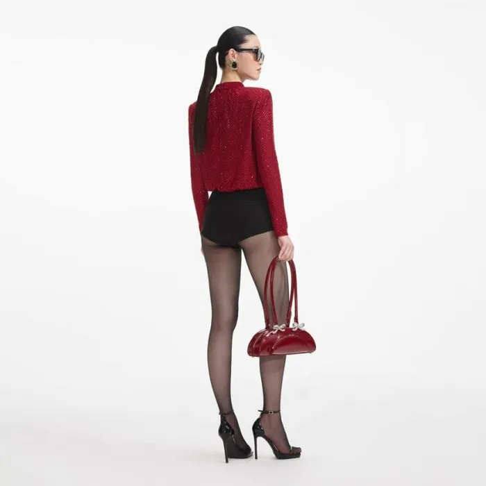 Self Portrait Exclusives Red Rhinestone Fishnet Top 8211 Women