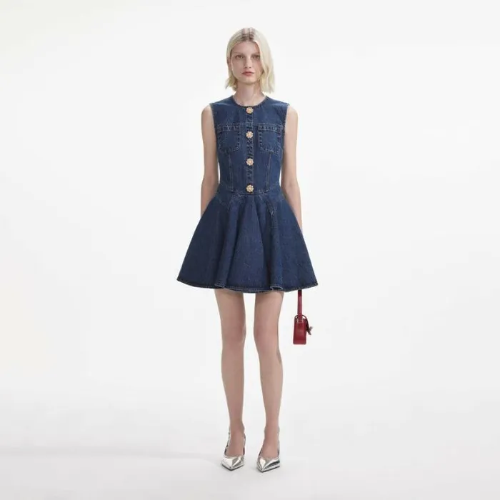 Self Portrait Icons Denim Skater Mini Dress 8211 Women