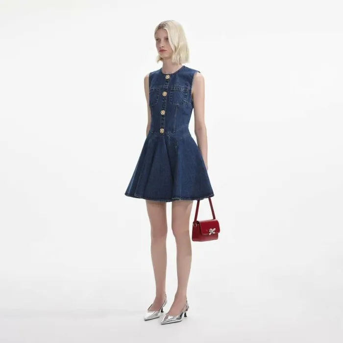 Self Portrait Icons Denim Skater Mini Dress 8211 Women