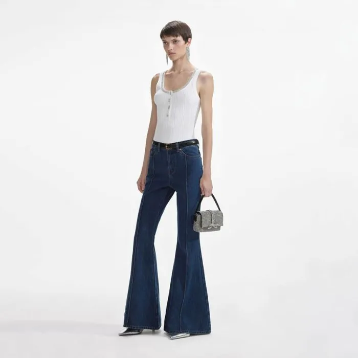 Self Portrait Icons White Ribbed Knit Top 8211 Women
