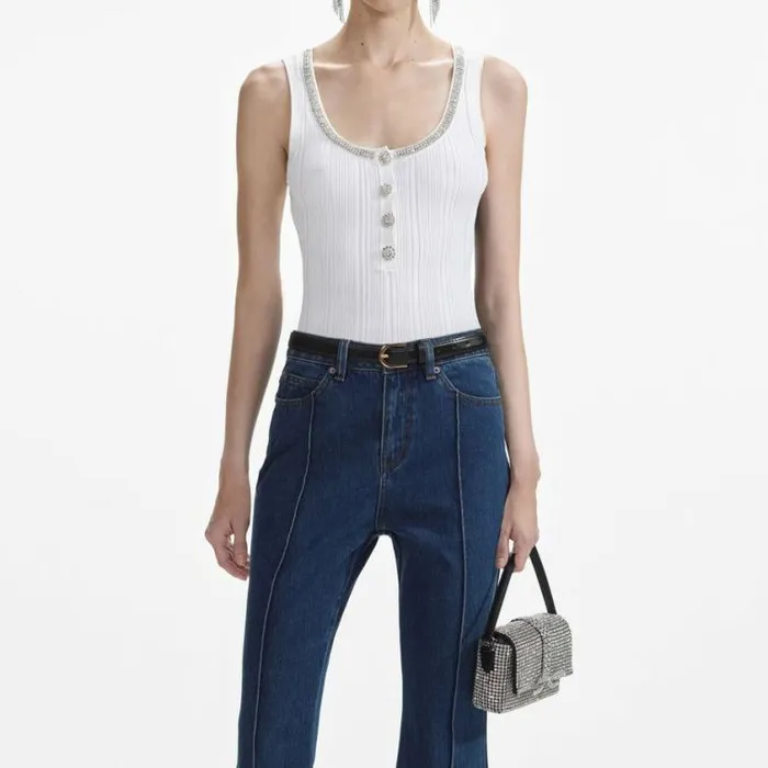 Self Portrait Icons White Ribbed Knit Top 8211 Women