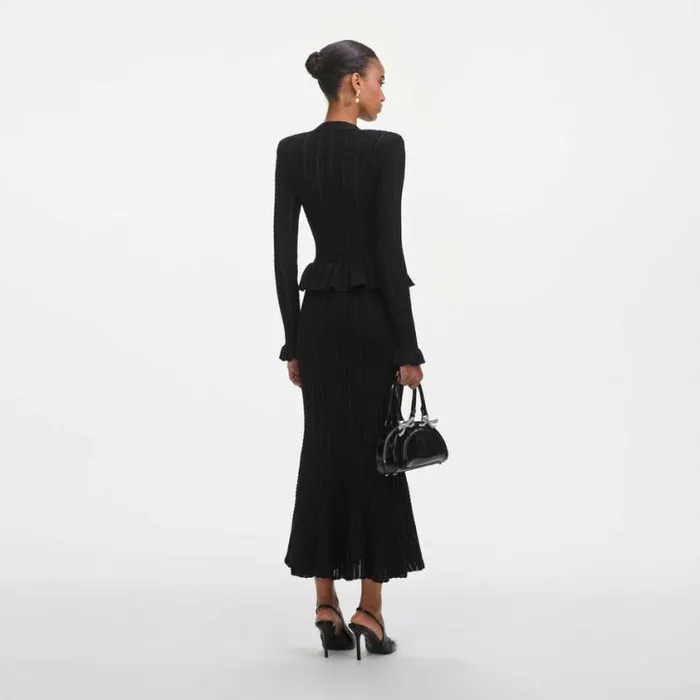 Self Portrait Knitwear Black Knit Peplum Midi Dress 8211 Women