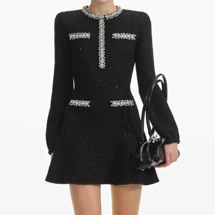 Self Portrait Knitwear Black Sequin Knit Mini Dress 8211 Women