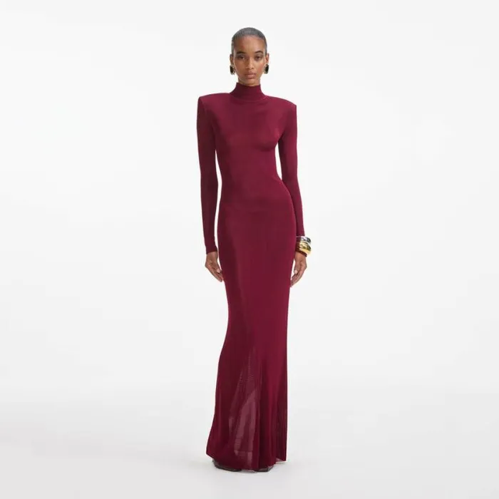 Self Portrait Knitwear Burgundy Viscose Knit Maxi Dress 8211 Women