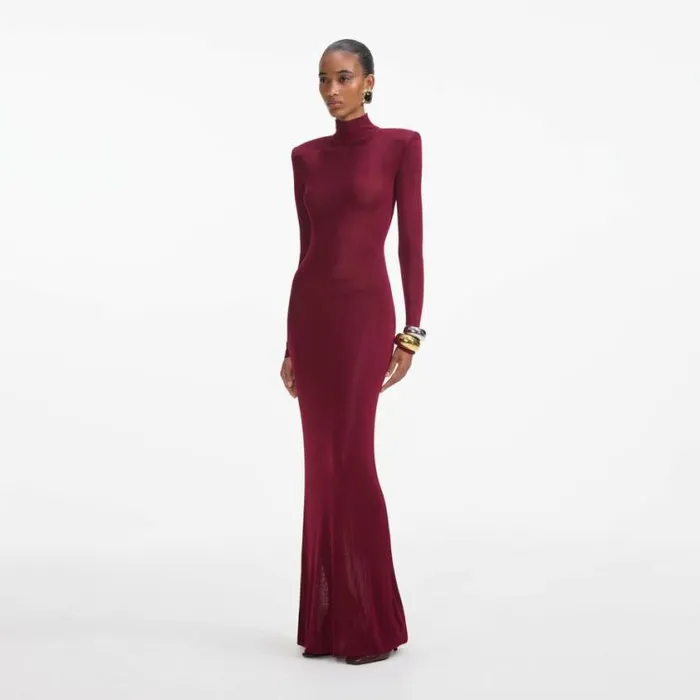 Self Portrait Knitwear Burgundy Viscose Knit Maxi Dress 8211 Women