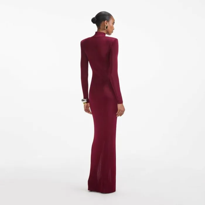 Self Portrait Knitwear Burgundy Viscose Knit Maxi Dress 8211 Women