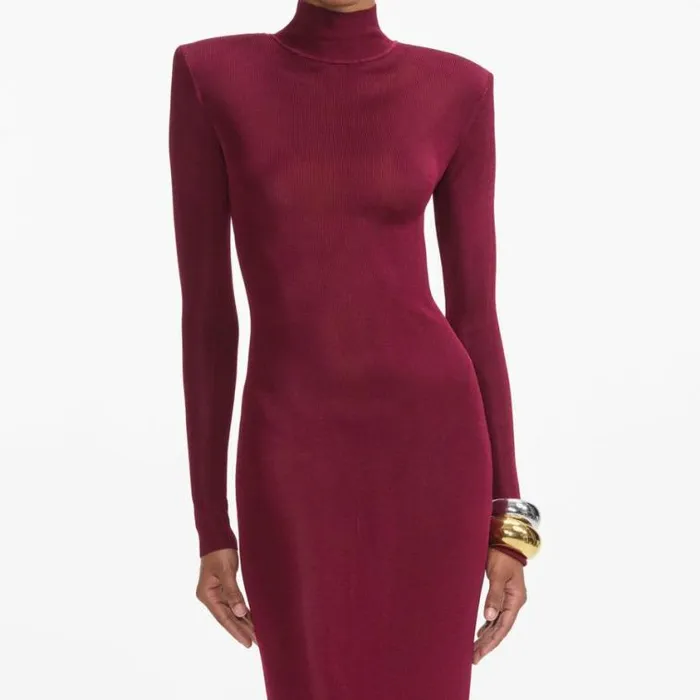 Self Portrait Knitwear Burgundy Viscose Knit Maxi Dress 8211 Women