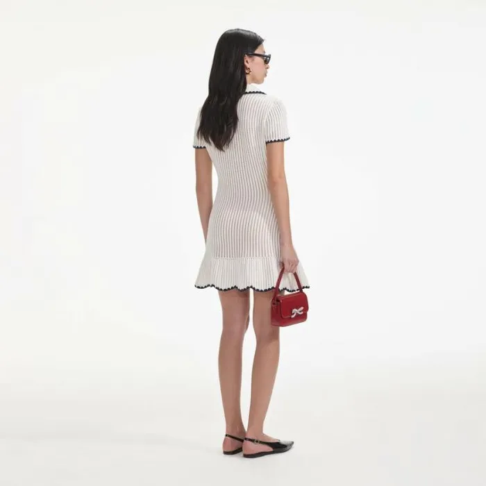Self Portrait Knitwear Cream Crochet Collared Mini Dress 8211 Women