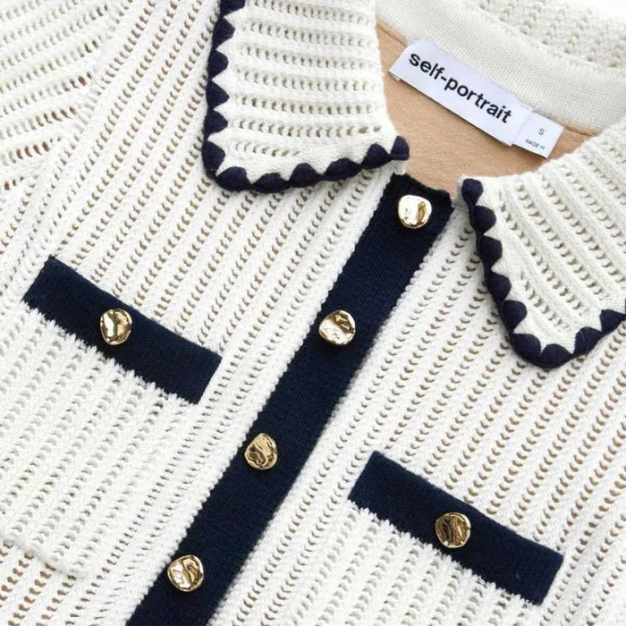 Self Portrait Knitwear Cream Crochet Collared Mini Dress 8211 Women