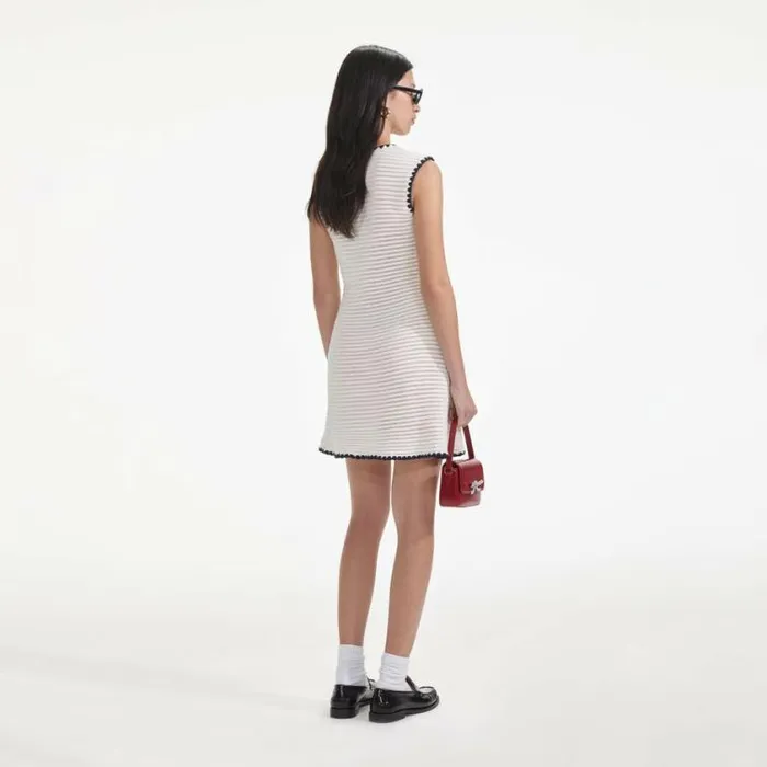 Self Portrait Knitwear Cream Crochet Contrast Trim Mini Dress 8211 Women