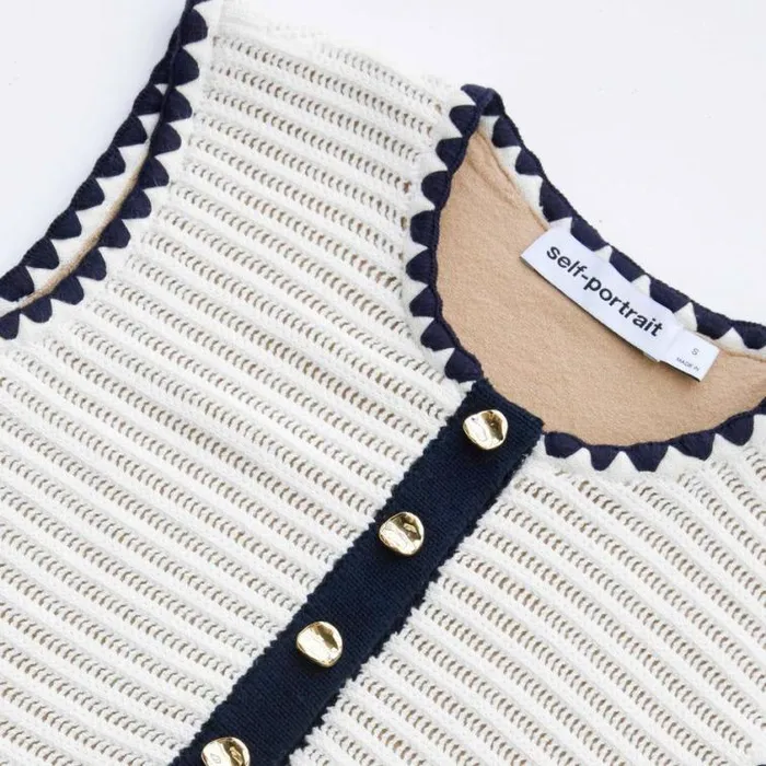 Self Portrait Knitwear Cream Crochet Contrast Trim Mini Dress 8211 Women