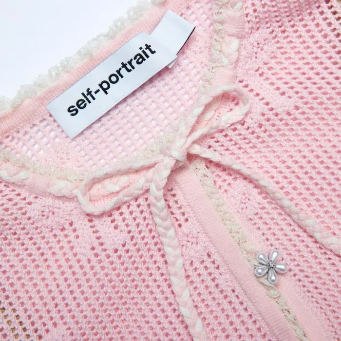 Self Portrait Knitwear Pink Bow Crochet Mini Dress 8211 Women