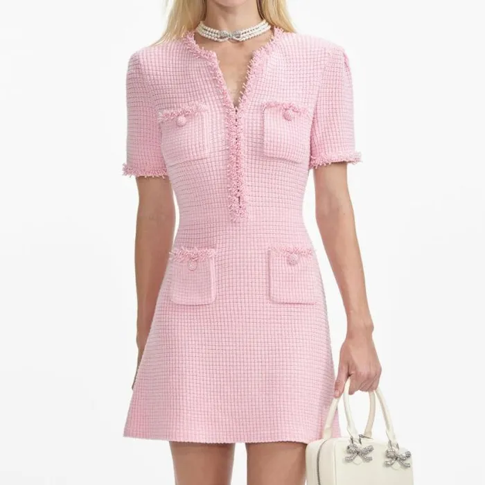 Self Portrait Knitwear Pink Textured Knit Mini Dress 8211 Women