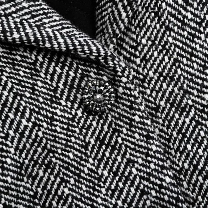 Self Portrait Outerwear Black Herringbone Bomber Jacket 8211 Women