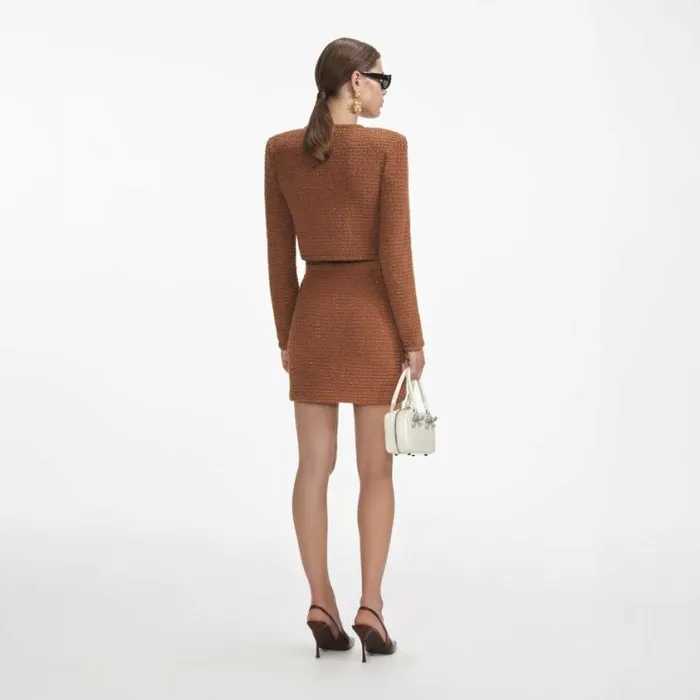 Self Portrait Outerwear Brown Textured Knit Jacket 8211 Women