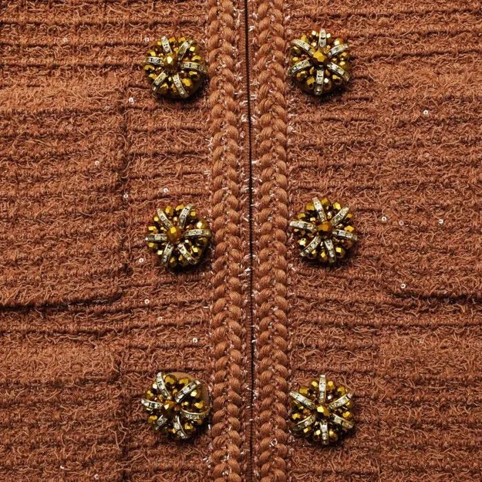 Self Portrait Outerwear Brown Textured Knit Jacket 8211 Women