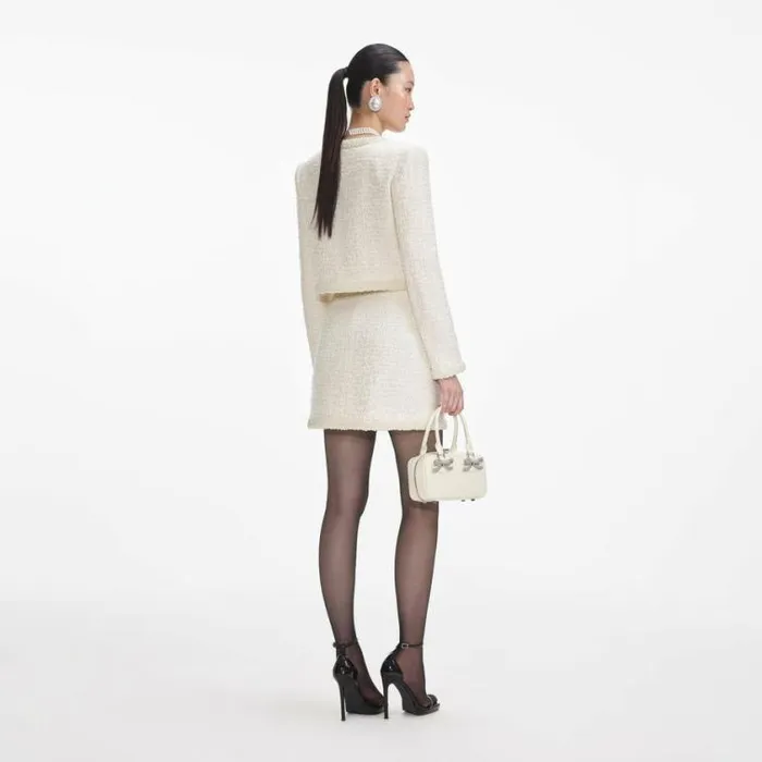 Self Portrait Outerwear Cream Boucle Pearl Trim Jacket 8211 Women