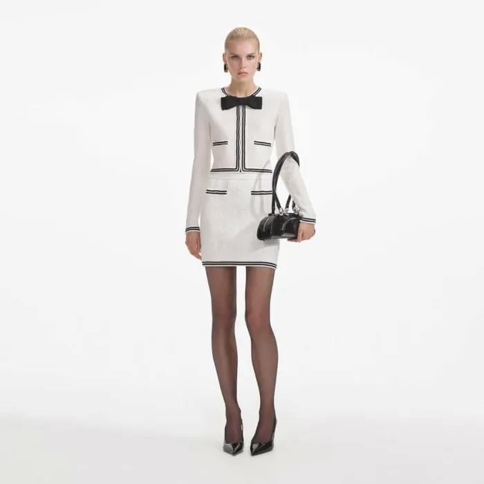 Self Portrait Outerwear Cream Bow Jacquard Cardigan 8211 Women