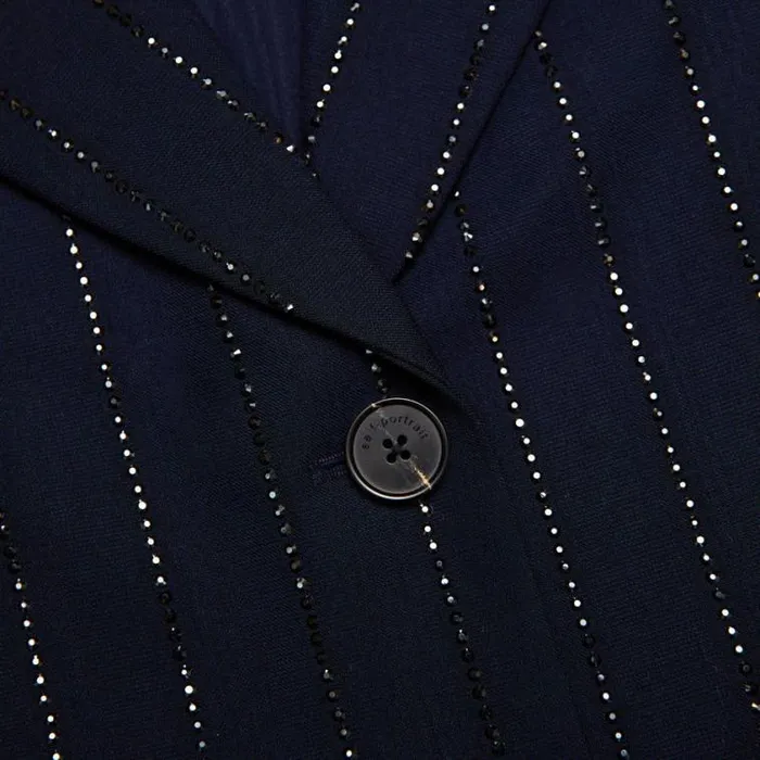 Self Portrait Outerwear Navy Rhinestone Pinstripe Blazer 8211 Women