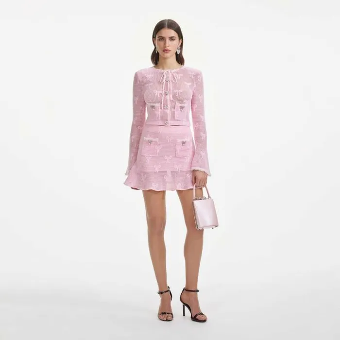 Self Portrait Outerwear Pink Bow Crochet Cardigan 8211 Women
