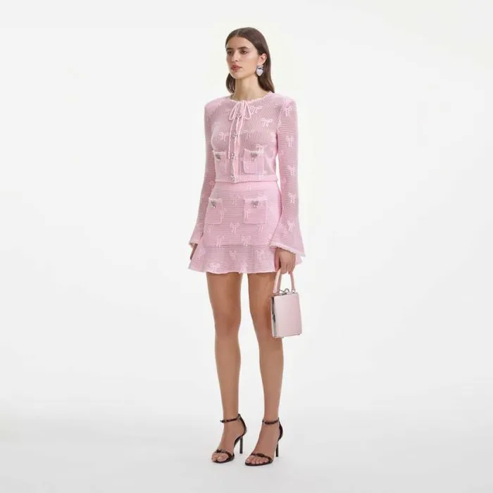 Self Portrait Outerwear Pink Bow Crochet Cardigan 8211 Women