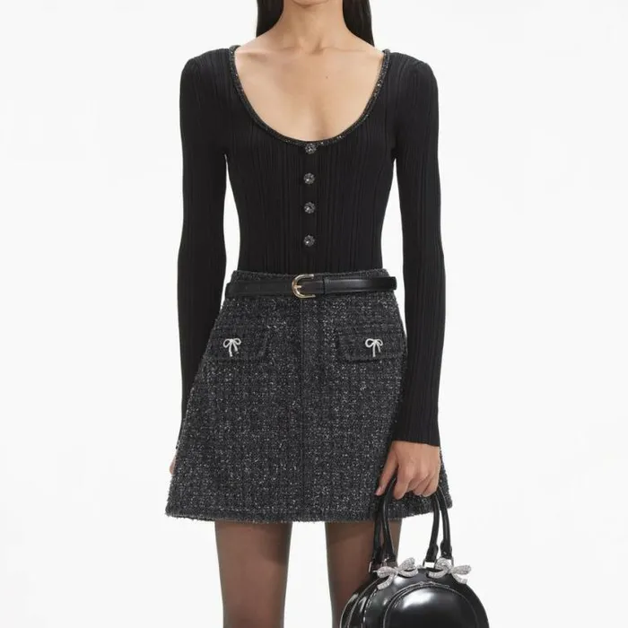 Self Portrait Tops Black Embellished Knit Top 8211 Women