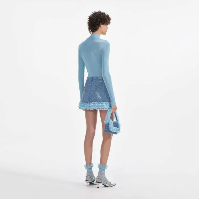 Self Portrait Tops Blue Knit Cut Out Bodysuit 8211 Women