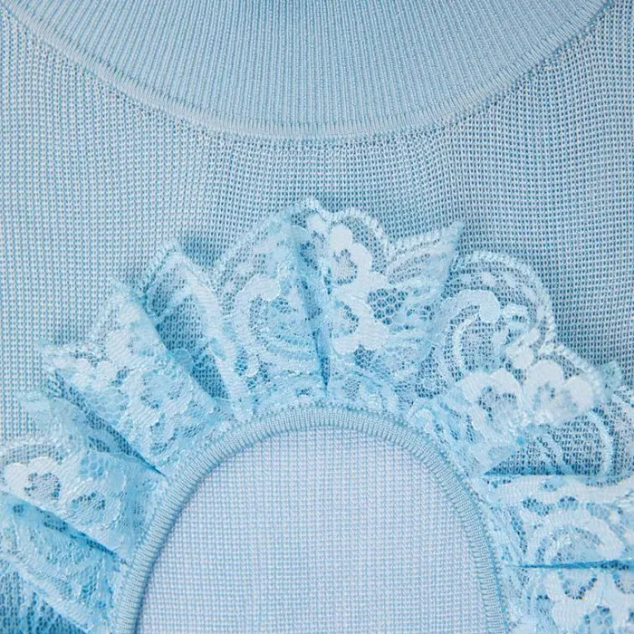 Self Portrait Tops Blue Knit Cut Out Bodysuit 8211 Women