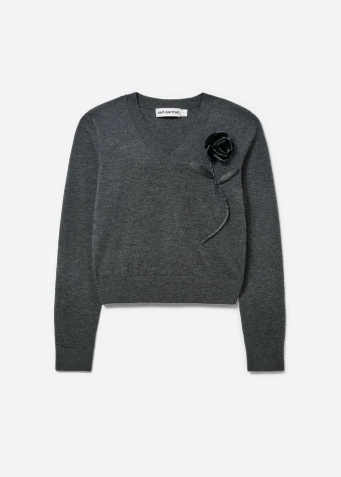 Self Portrait Tops Charcoal Black Rose Jumper 8211 Women