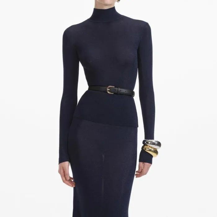 Self Portrait Tops Navy Viscose Knit Top 8211 Women