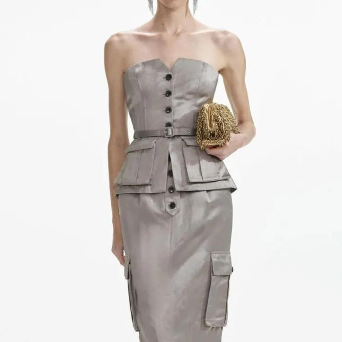 Self Portrait Tops Taupe Satin Corset Top 8211 Women