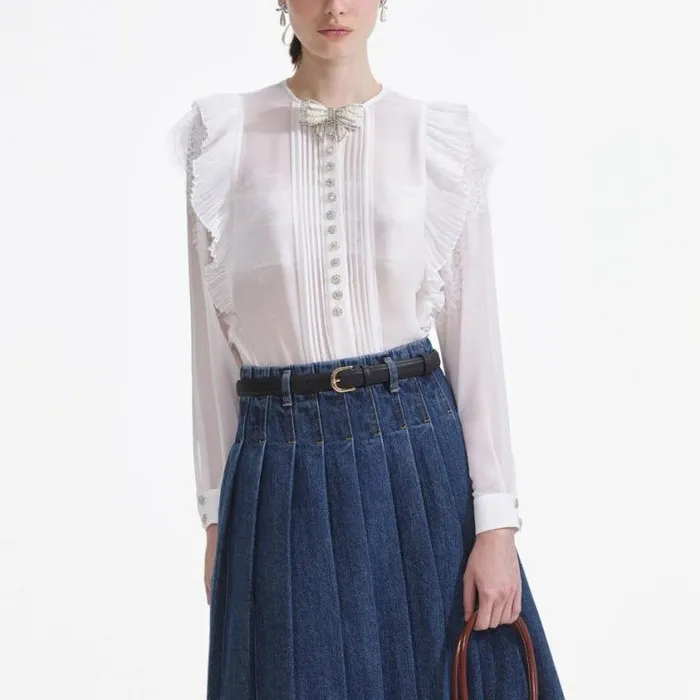 Self Portrait Tops White Chiffon Ruffle Top 8211 Women