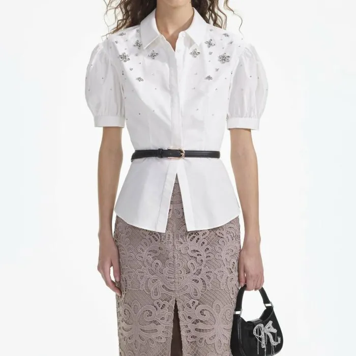 Self Portrait Tops White Cotton Embellished Top 8211 Women