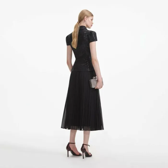 Self Portrait Wedding Guest Black Boucle Bow Midi Dress 8211 Women