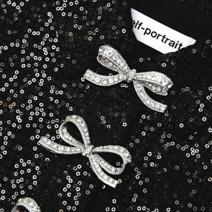 Self Portrait Wedding Guest Black Boucle Bow Midi Dress 8211 Women
