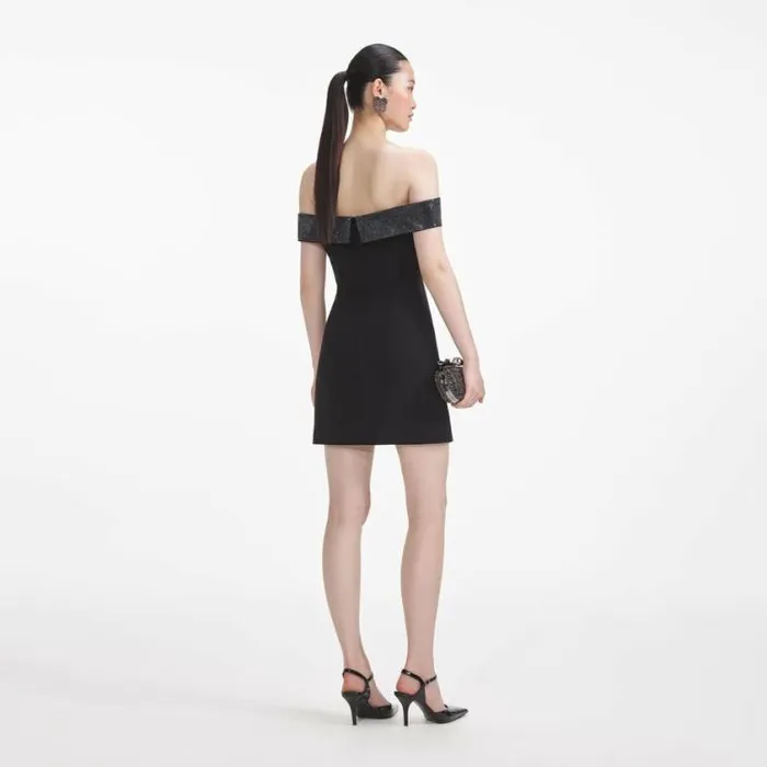 Self Portrait Wedding Guest Black Crepe Bow Mini Dress 8211 Women