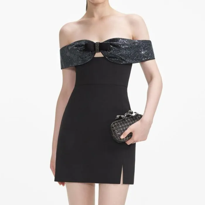 Self Portrait Wedding Guest Black Crepe Bow Mini Dress 8211 Women
