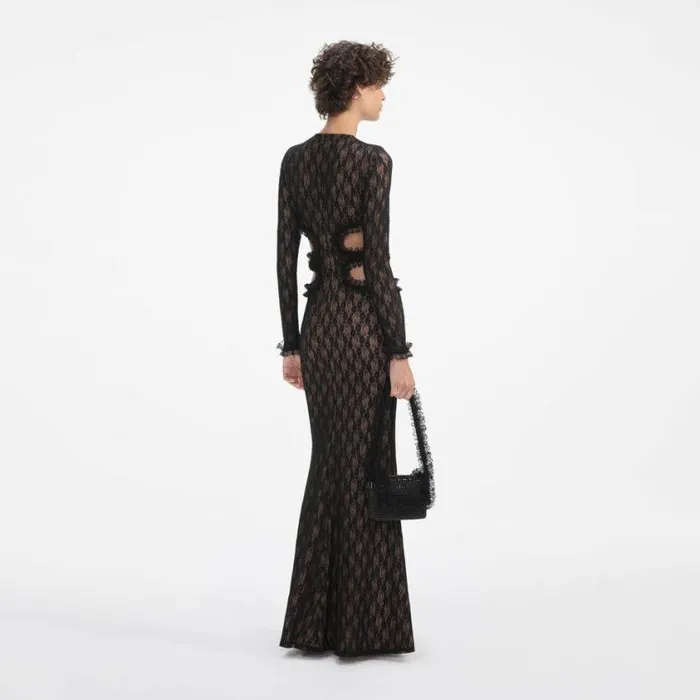 Self Portrait Wedding Guest Black Lace Cut Out Maxi Dress 8211 Women